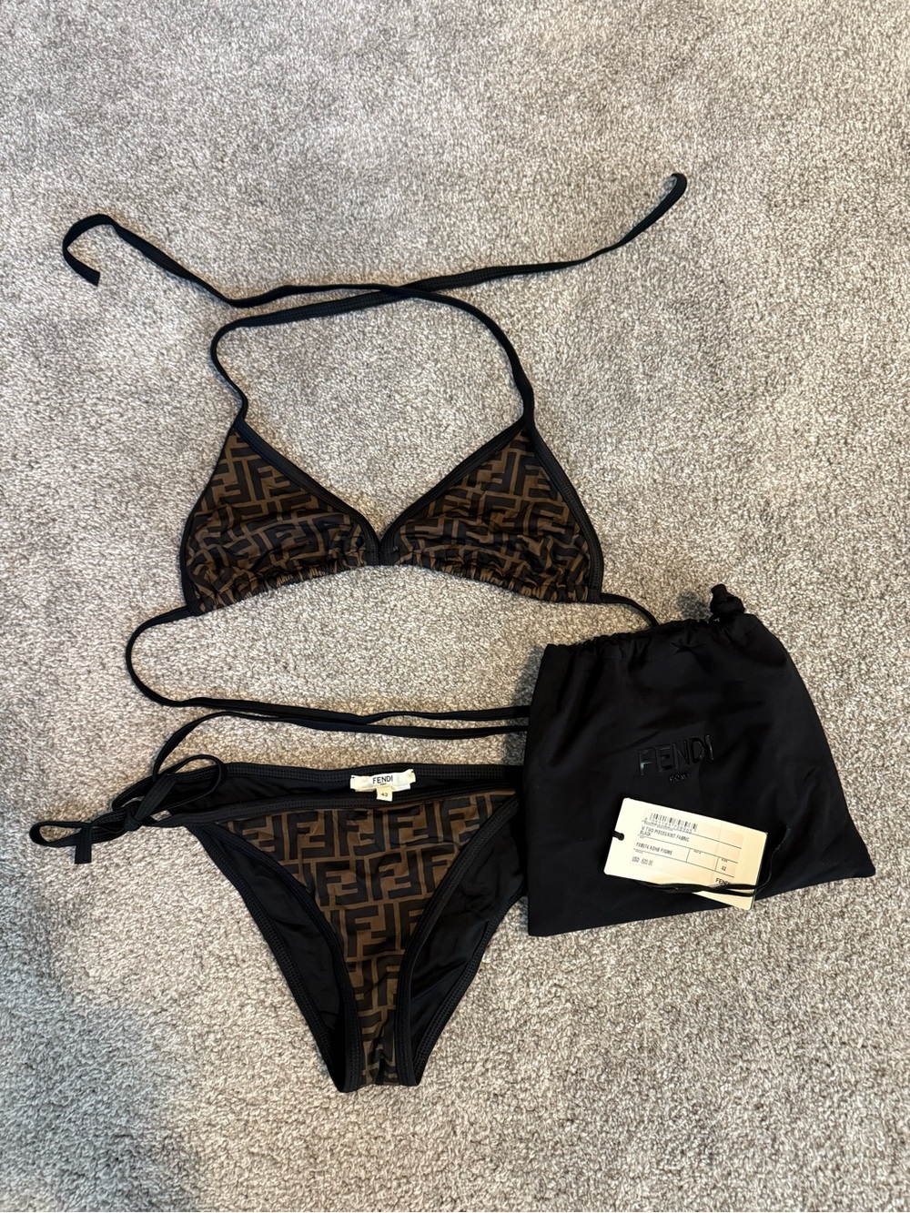 Fendi Brown & Black FF Logo Triangle Bikini